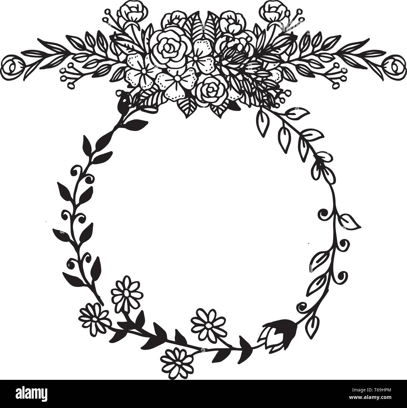 Vector illustration invitation cards with flower frame style hand drawn ...
