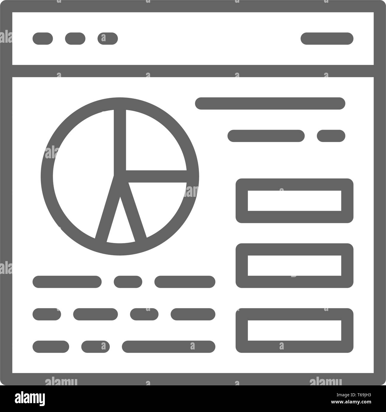 Browser statistics, website traffic, webpage with chart pie line icon. Stock Vector