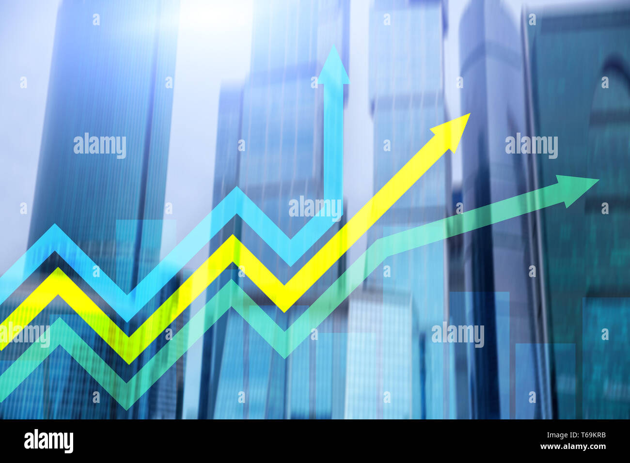 Financial growth arrows graph. Investment and trading concept. Stock Photo