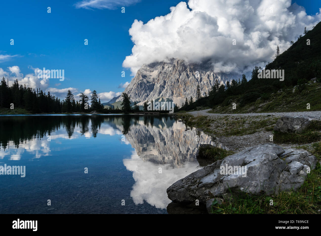 Mountain lake and Mt. Zugspitze Stock Photo - Alamy