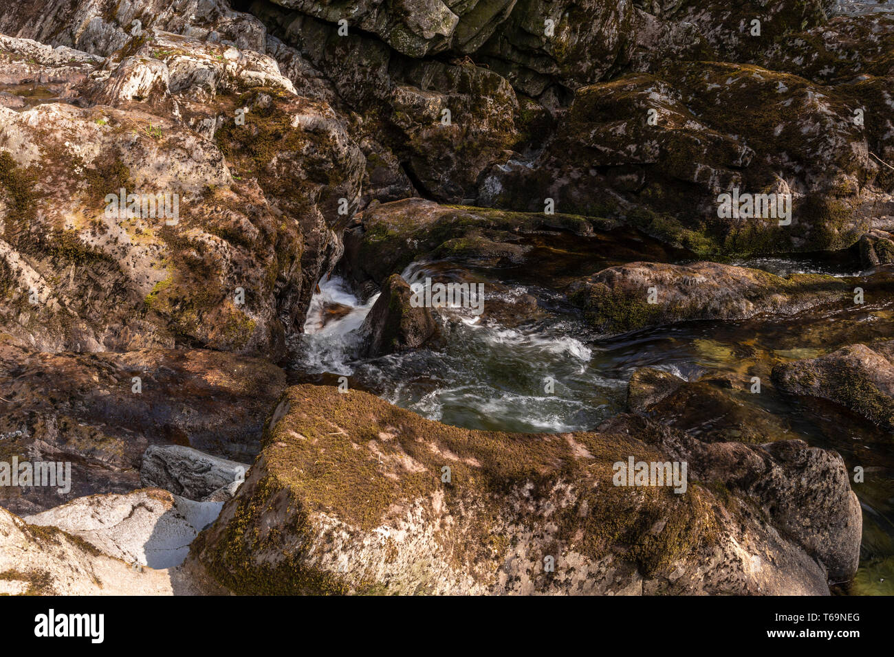 River Afon Lledr at Betws-y-Coed, Snowdonia, North Wales Stock Photo