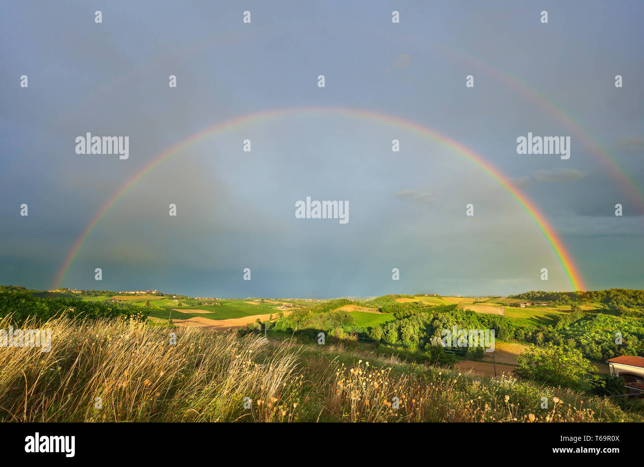 The Piedmont landscape with a rainbow after the rain Stock Photo