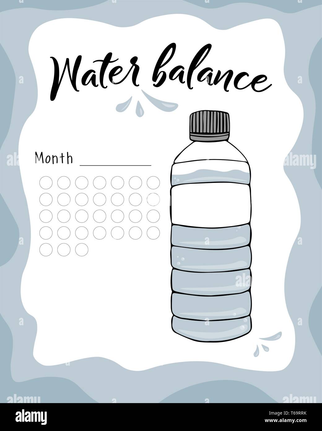 Water consumption per week and month. Water balance vector calendar