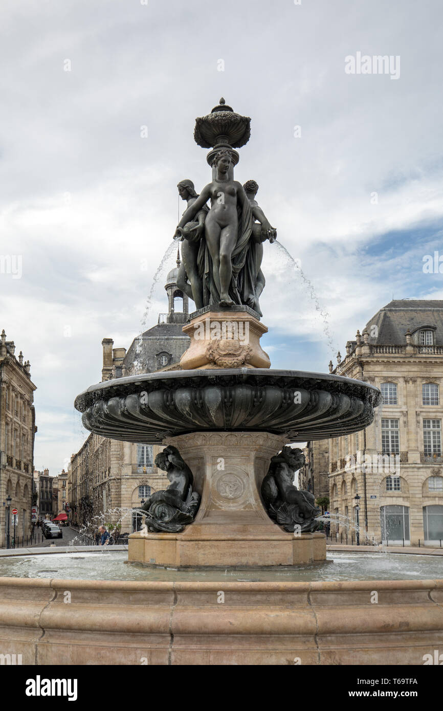 Bordeaux, France - September 9, 2018: Fountain of the Three Graces, Place de la Bourse, Bordeaux, France Stock Photo