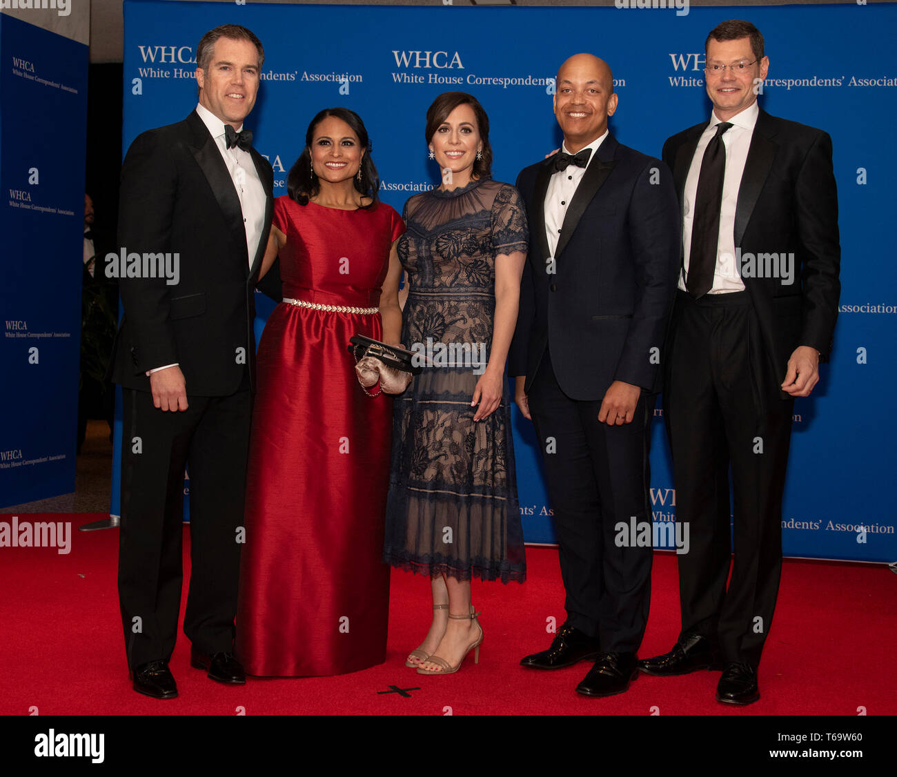 Washington, United States Of America. 27th Apr, 2019. NBC News White House correspondents, left to right, Peter Alexander, Kristen Welker, Hallie Jackson, Ron Allen, and Hans Nichols arrive for the 2019 White House Correspondents Association Annual Dinner at the Washington Hilton Hotel on Saturday, April 27, 2019. Credit: Ron Sachs/CNP (RESTRICTION: NO New York or New Jersey Newspapers or newspapers within a 75 mile radius of New York City) | usage worldwide Credit: dpa/Alamy Live News Stock Photo