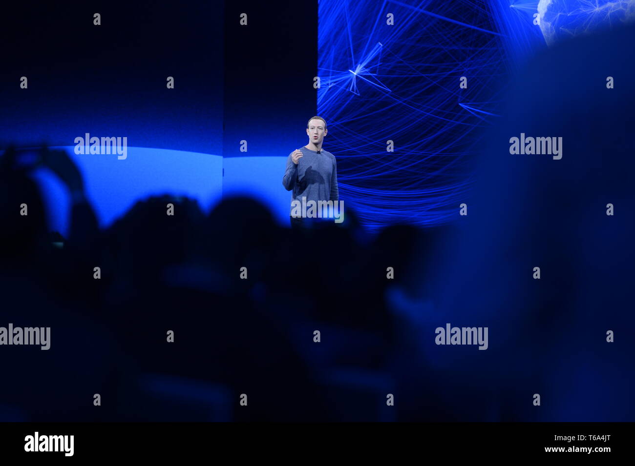 San Jose, USA. 30th Apr, 2019. Facebook CEO Mark Zuckerberg speaks at the F8 developer conference at the McEnery Convention Center. Credit: Andrej Sokolow/dpa/Alamy Live News Stock Photo