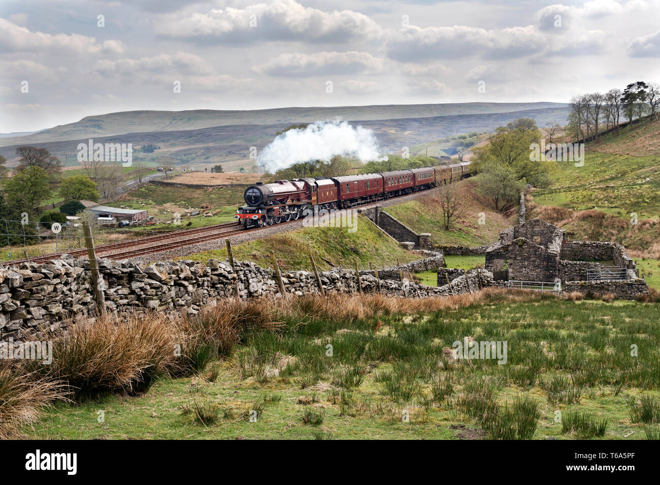Garsdale, Cumbria, UK. 30th Apr 2019. Vintage steam locomotive 'Princess Elizabeth' on 'The Dalesman' steam special. The train ran from Hellifield to Carlisle and return along the famous Settle-Carlisle line, with a diesel connection to the York starting point. Seen here at Lund, near Garsdale in the Yorkshire Dales National Park. The locomotive has been recently restored to mainline running condition. This was the first 'Dalesman' special of 2019: there are regular specials through the Spring and Summer seasons. Credit: John Bentley/Alamy Live News Stock Photo