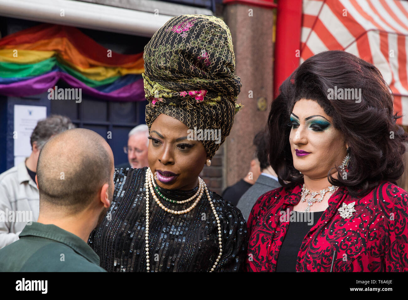 London, UK. 30th April 2019. Members of the LGBTQ community join survivors of the Admiral Duncan bombing and families and friends of the victims outside the Admiral Duncan pub in Old Compton Street, Soho, to mark 20 years since the attack. Three people were killed and 79 injured when a bomb packed with up to 1,500 four-inch nails was detonated by a neo-Nazi at the Admiral Duncan on 30th April 1999. Credit: Mark Kerrison/Alamy Live News Stock Photo