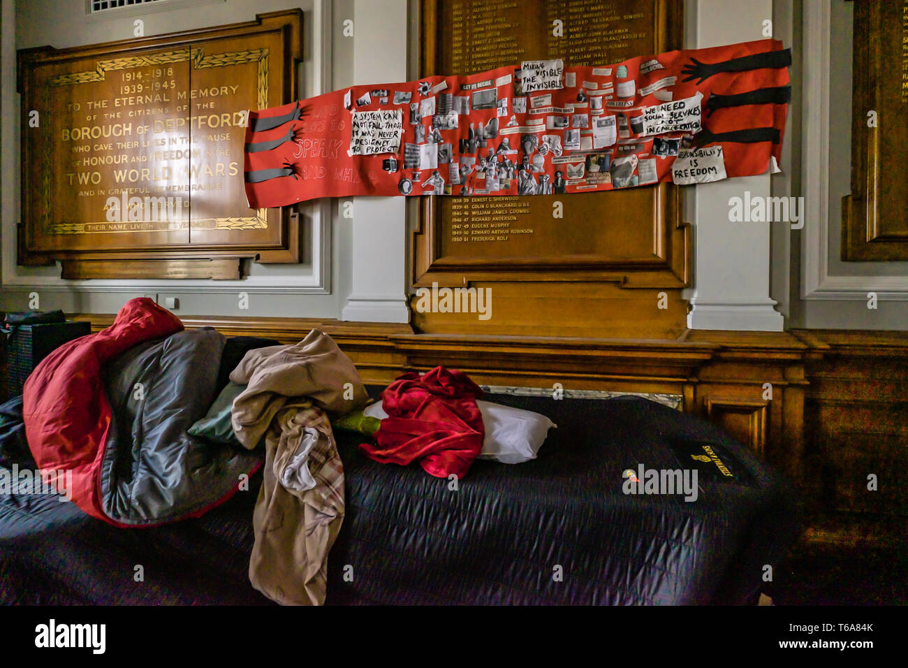 London, UK. 30th April 2018. Goldsmiths Anti-Racist Action celebrate 50 days of occupation of the management building, the former Deptford Town Hall with a party. The occupation began when the university failed to respond adequately to racist abuse of a candidate in the student elections. Students claim the university fails to treat BAME students and workers fairly, and among other demands insist Goldsmiths produces a strategic plan to tackle racism. Credit: Peter Marshall/Alamy Live News Stock Photo