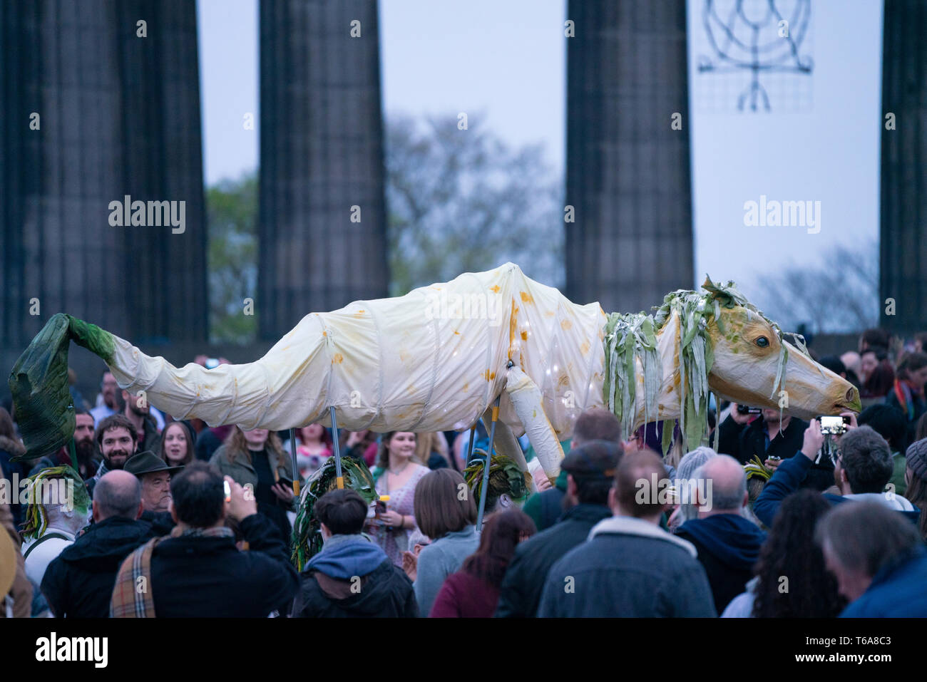 Edinburgh, Scotland, UK. 30 April, 2019. Beltane Fire Festival ushers in summer on Tuesday 30th April with a spectacular display of fire, immersive theatre, drumming, body paint, and elaborate costumes. Described by some as the medieval Burning Man, this alternative May Day celebration re-imagines the ancient Celtic festival with roughly 300 volunteer performers for thousands of spectators from all over the world on top of Calton Hill in Edinburgh . Credit: Iain Masterton/Alamy Live News Stock Photo