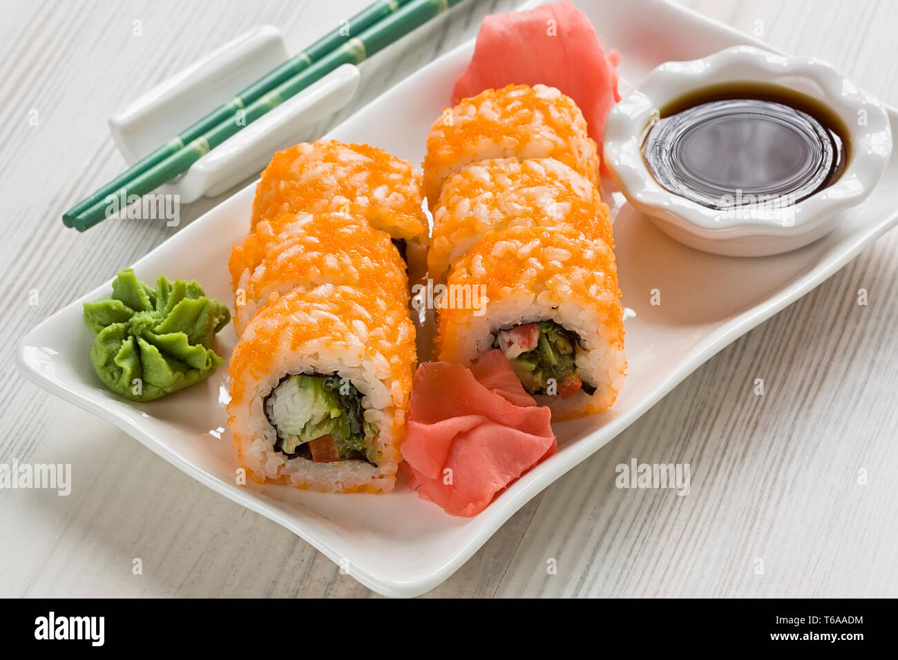 Sushi Masago Rolls Stock Photo Alamy