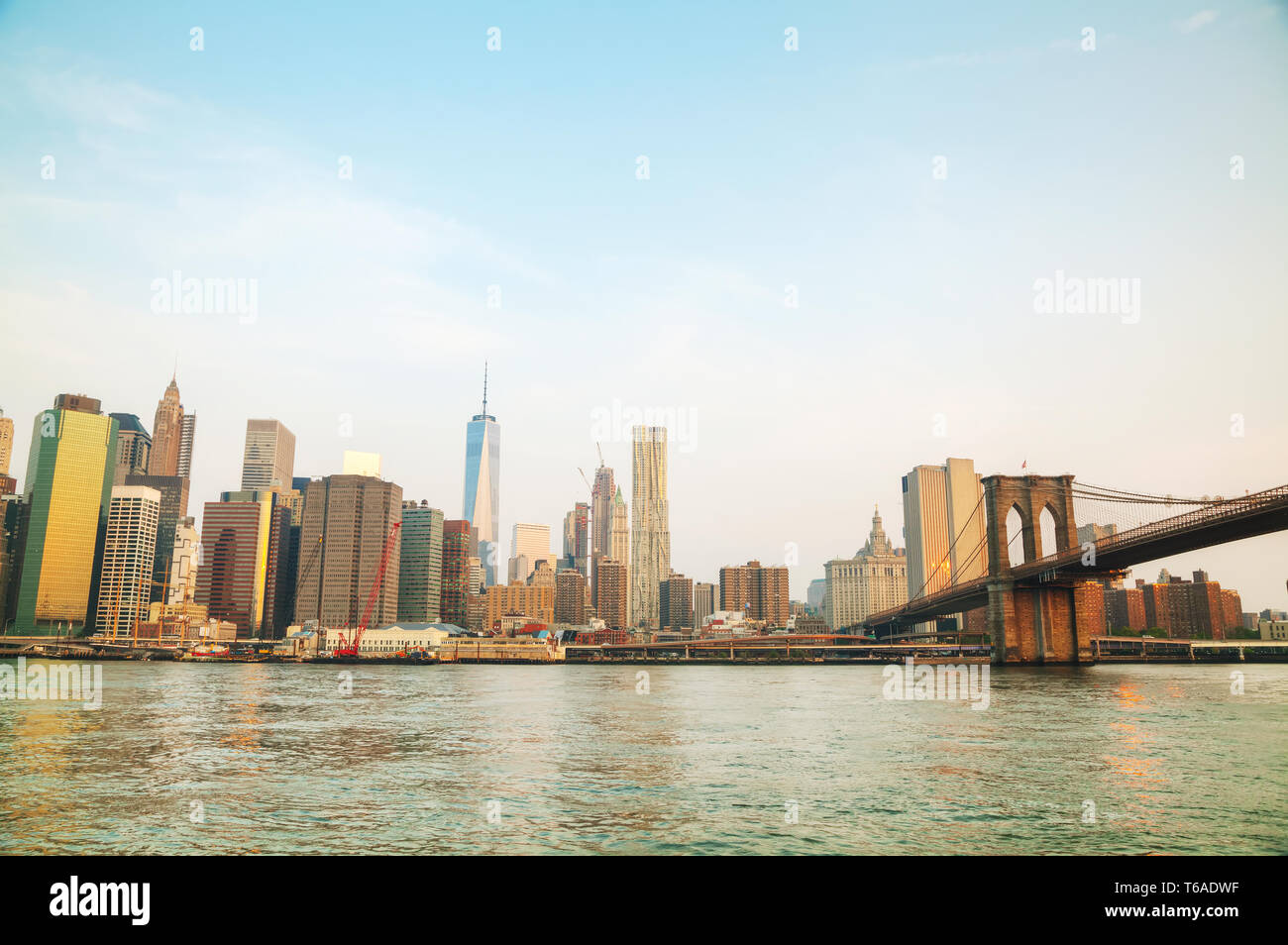 Lower Manhattan cityscape with the Brooklyn bridge Stock Photo