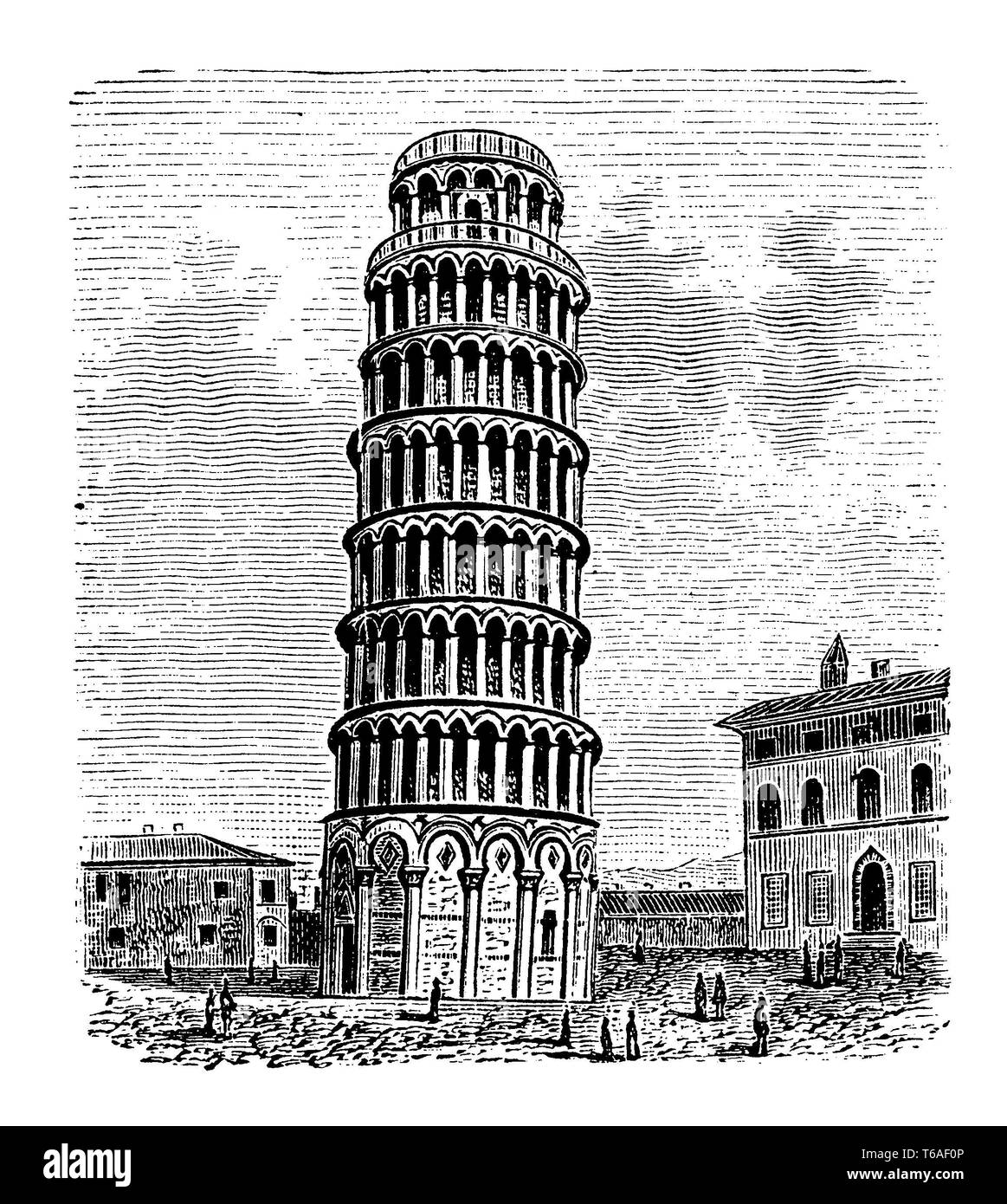 The Leaning Tower of Pisa,   1881 Stock Photo