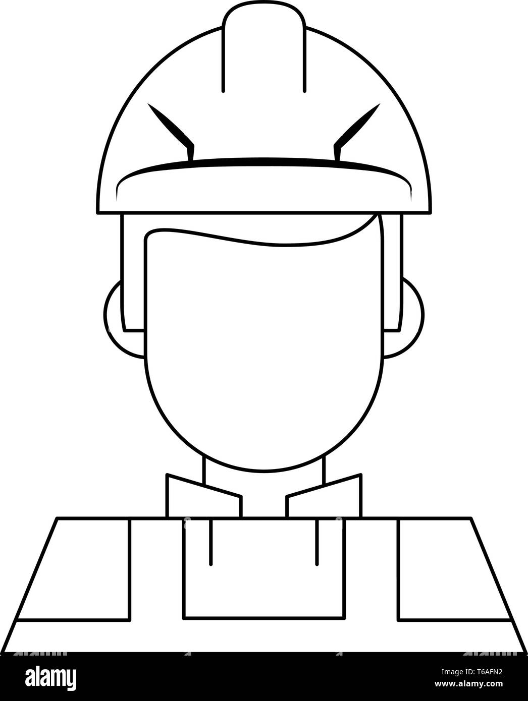 Worker with helmet and vest profile avatar in black and white Stock ...