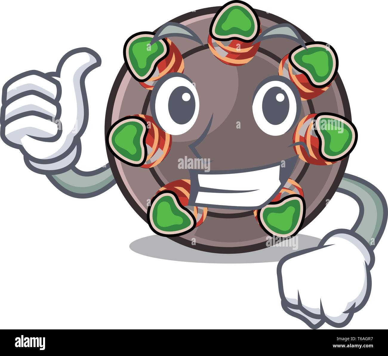 Thumbs up escargot is presented on character plates Stock Vector