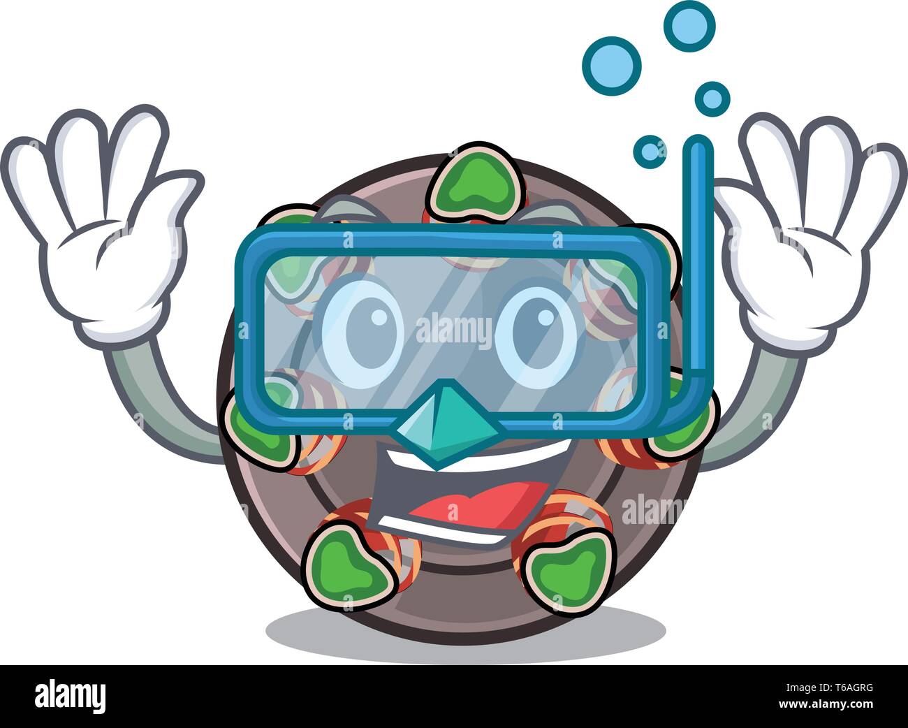 Diving escargot is presented on character plates Stock Vector