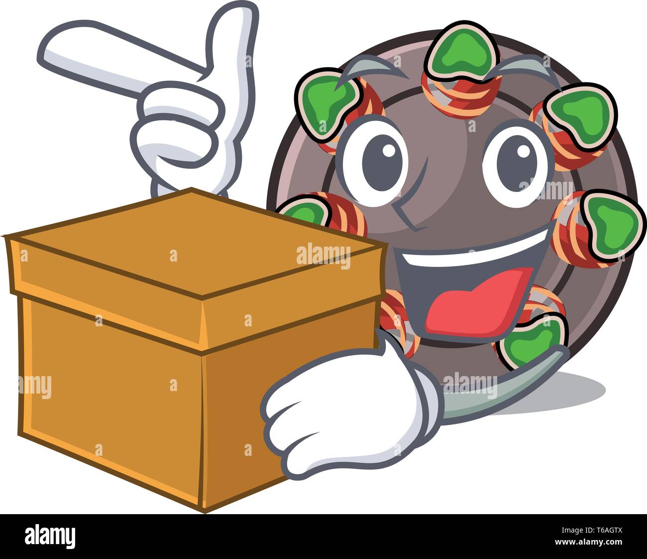 With box escargot is presented on character plates Stock Vector