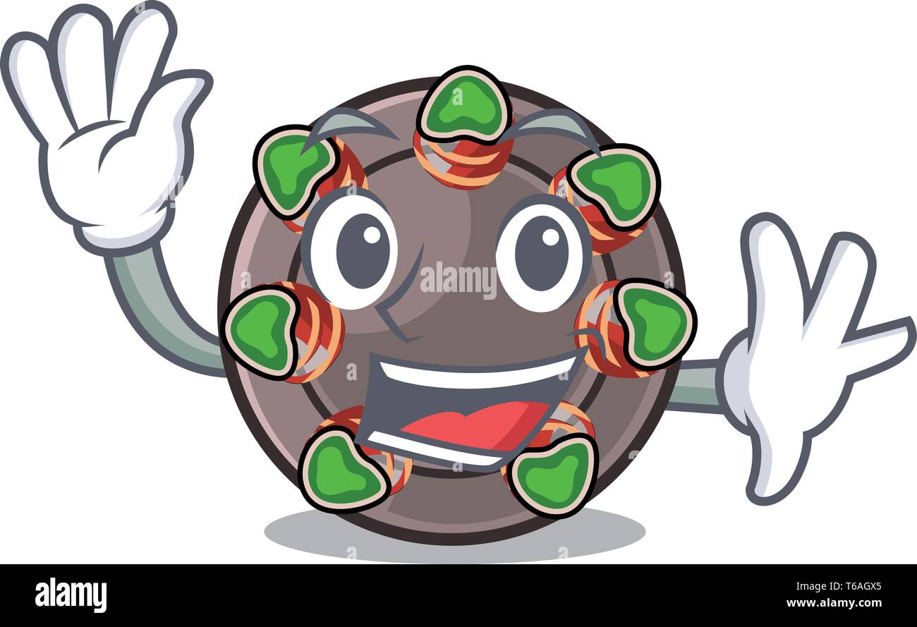 Waving escargot is presented on character plates Stock Vector