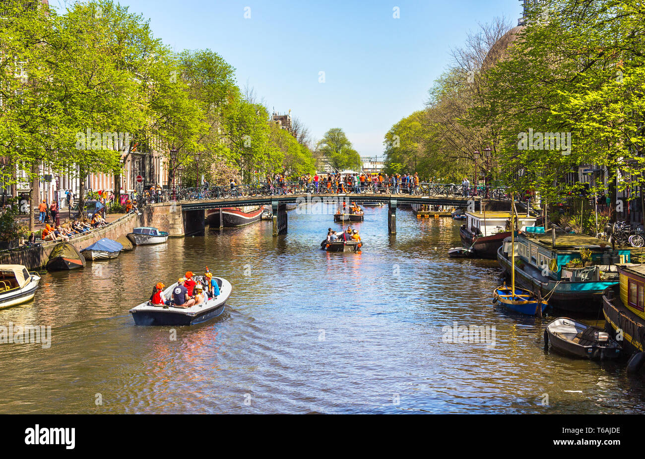 Celebration of queensday on April 30, 2012 in Amsterdam. Stock Photo