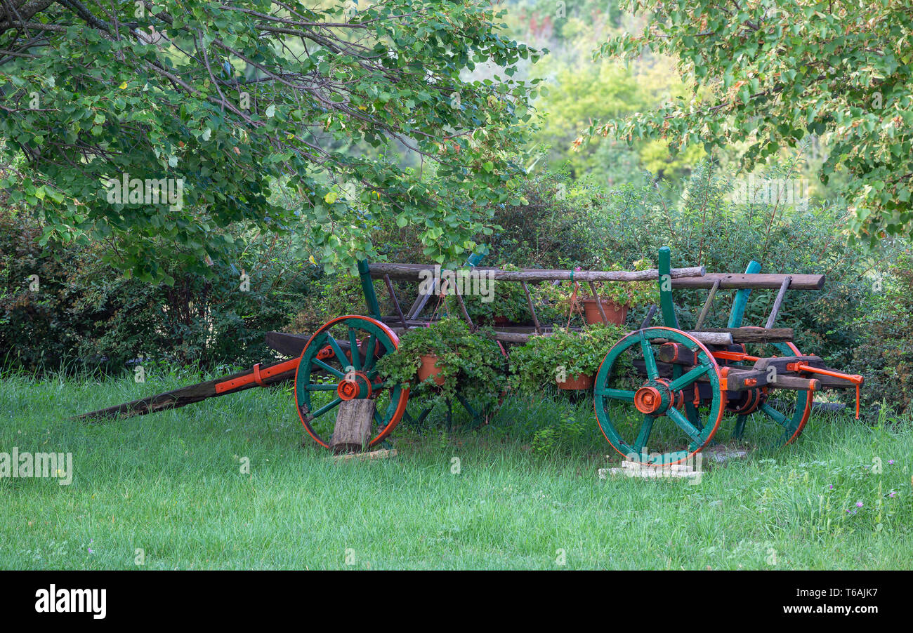 Decorated agricultural wagon. Tribano (Triban). Buje. Istria. Croatia. Stock Photo