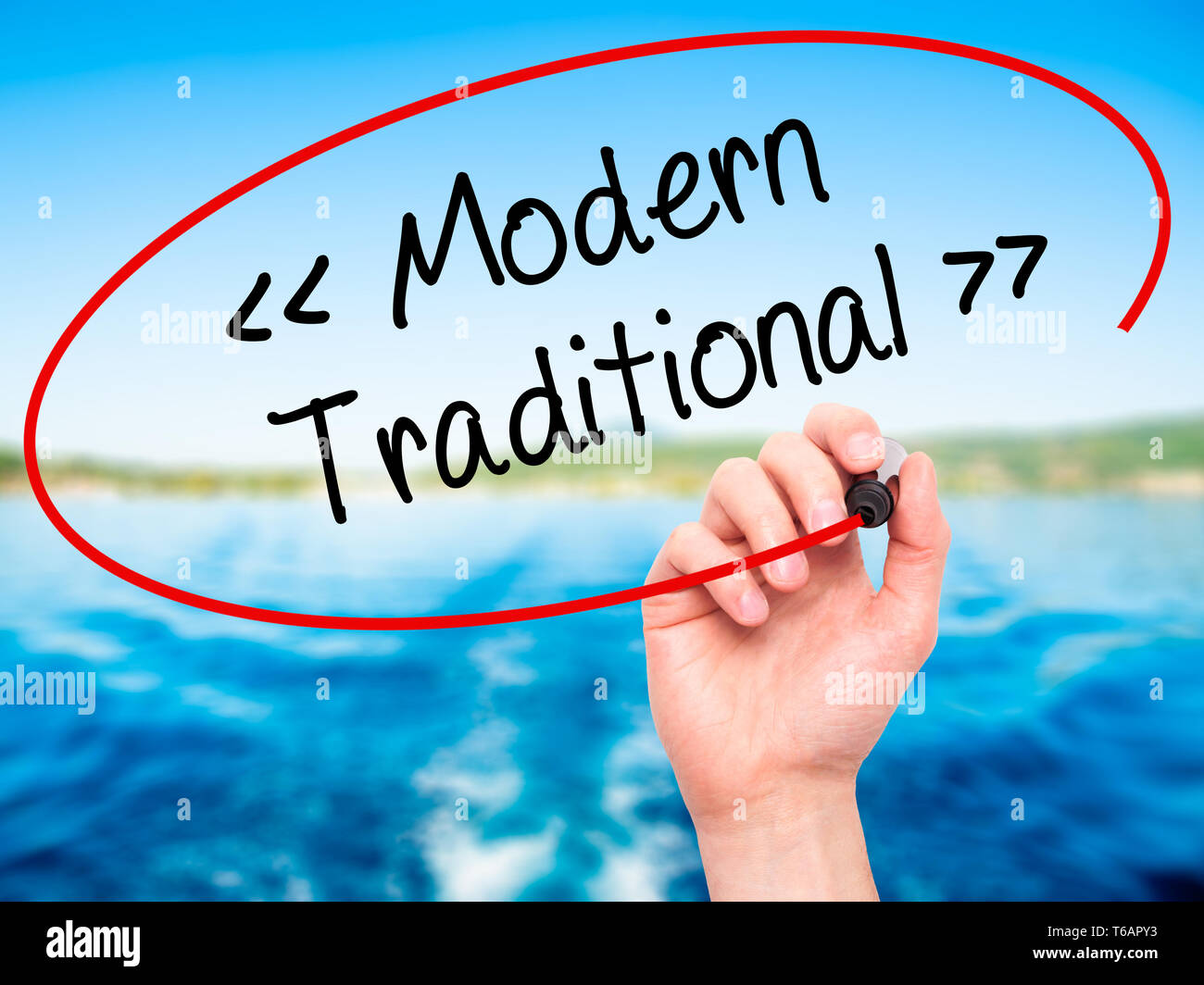 Man Hand writing Modern - Traditional with black marker on visual ...