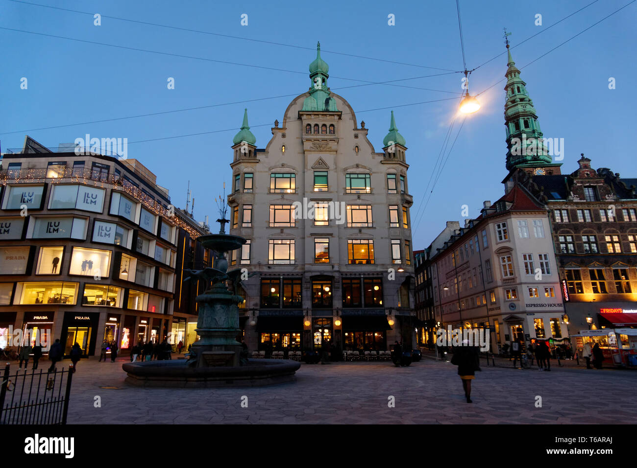 Gammel Torv, the Old Square, Stroget pedestrian street at night, Copenhagen, Denmark, Scandinavia, Europe Stock Photo