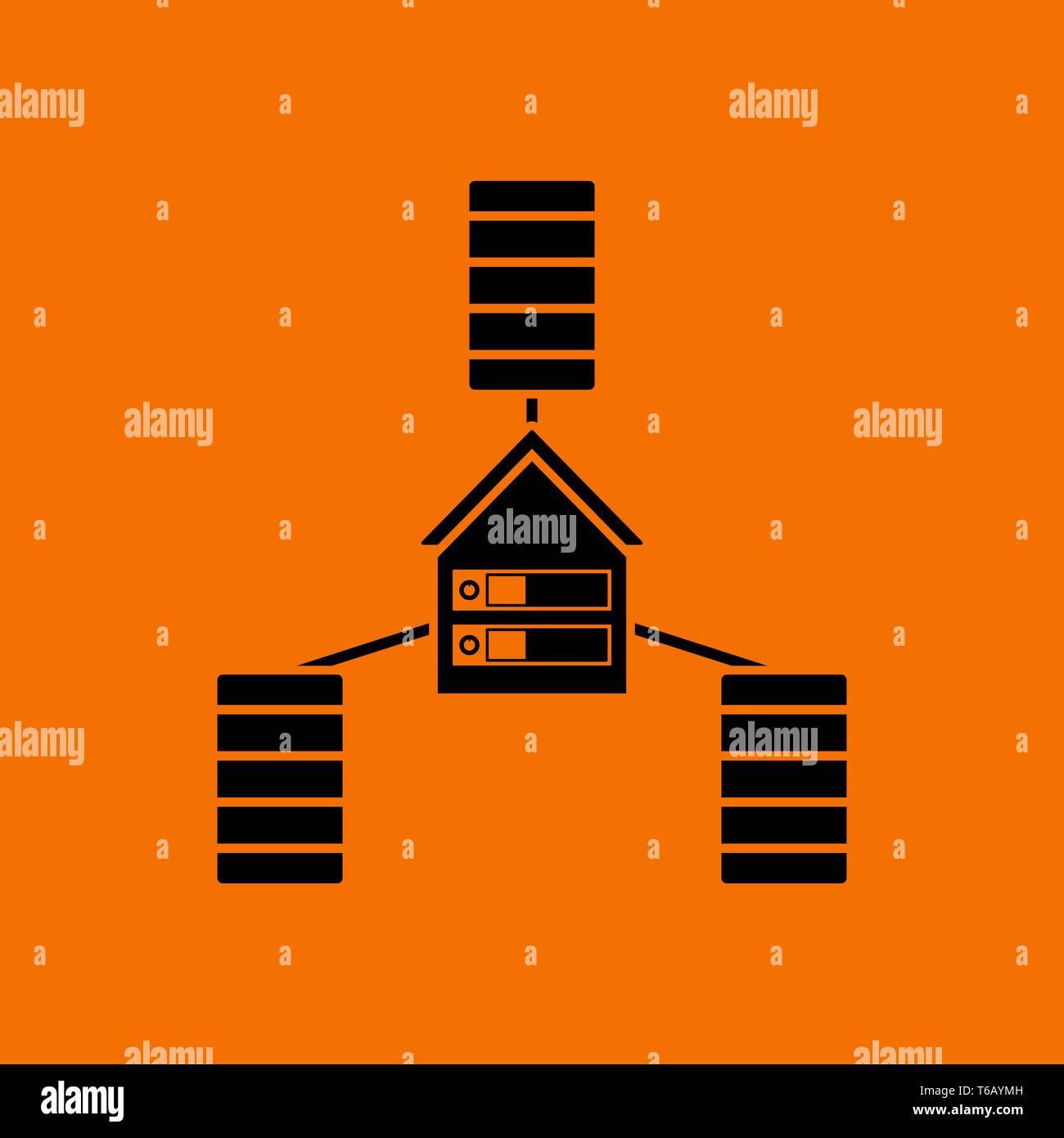 Datacenter Icon. Black on Orange background. Vector illustration. Stock Vector