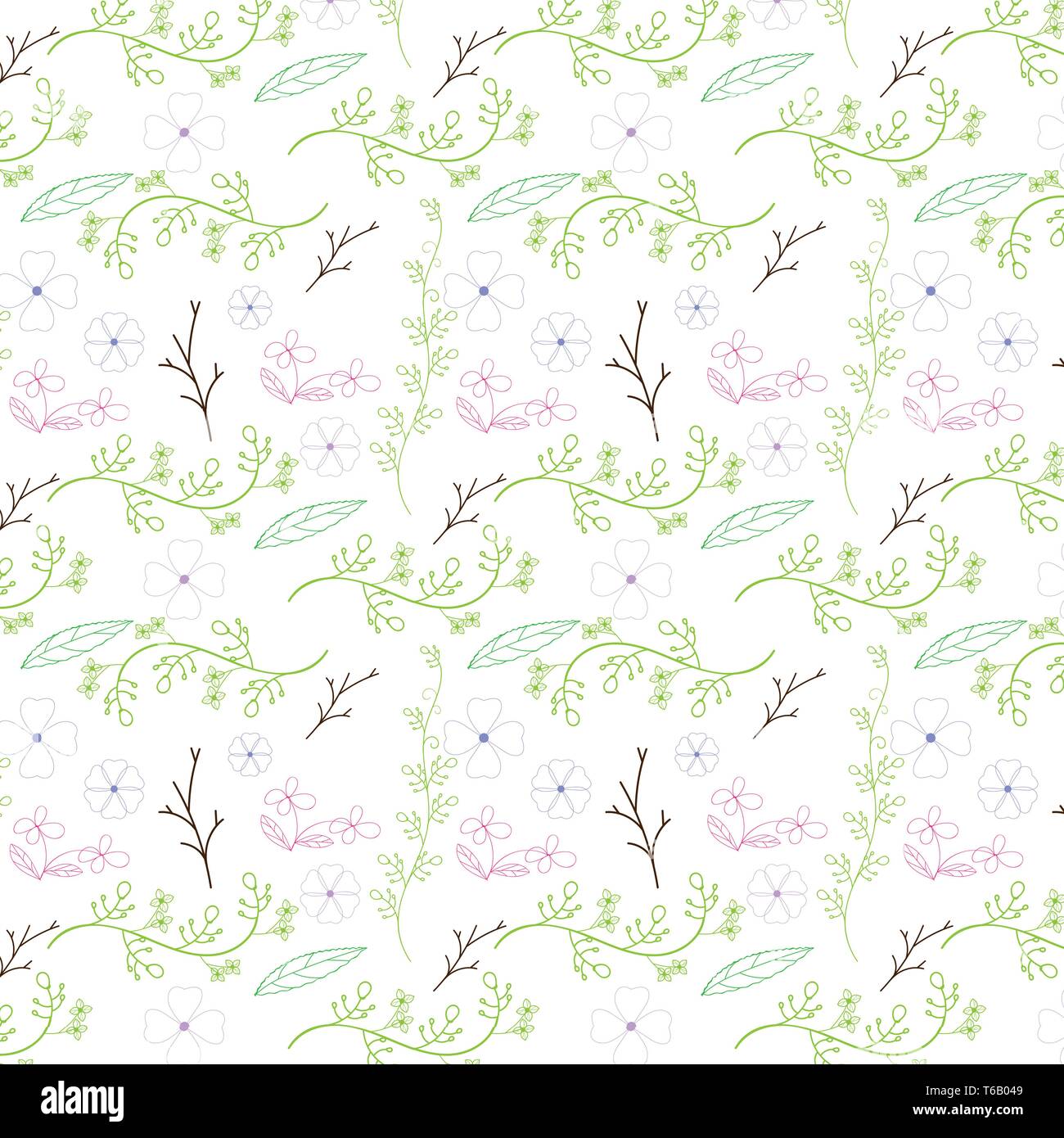 Colorful flower and vine seamless pattern design on white background ...