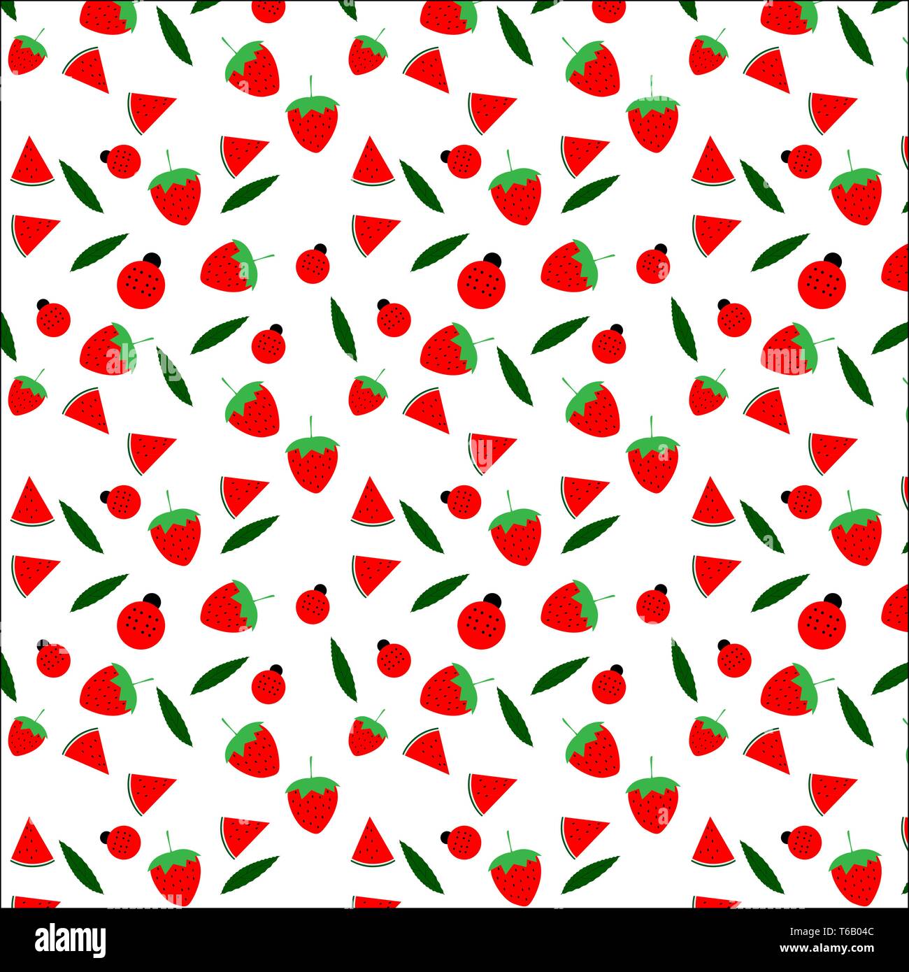 Fruit and ladybug seamless pattern design on white background, vector illustration Stock Vector