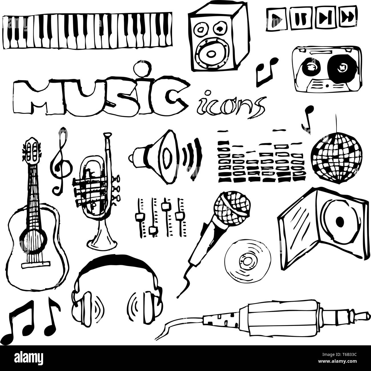 Set of music hand-drawn icons (vector Stock Vector Image & Art - Alamy