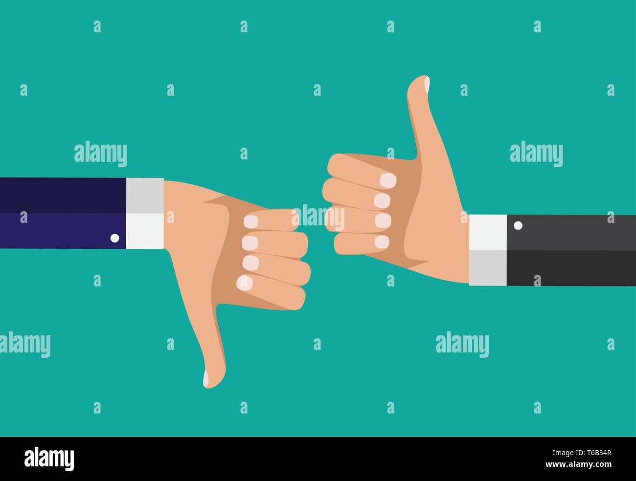 Flat Design Thumbs Up and Down Background . Vector Illustration Stock Vector