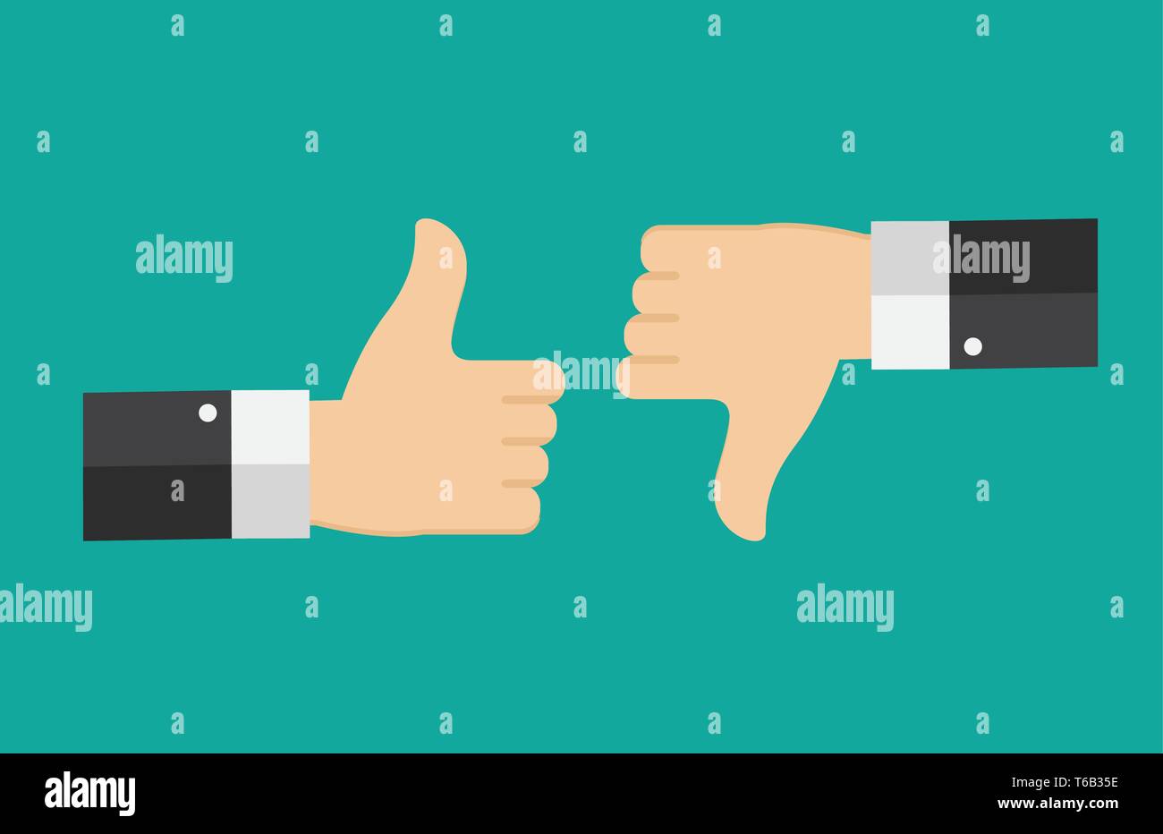 Flat Design Thumbs Up and Down Background . Vector Illustration Stock Vector