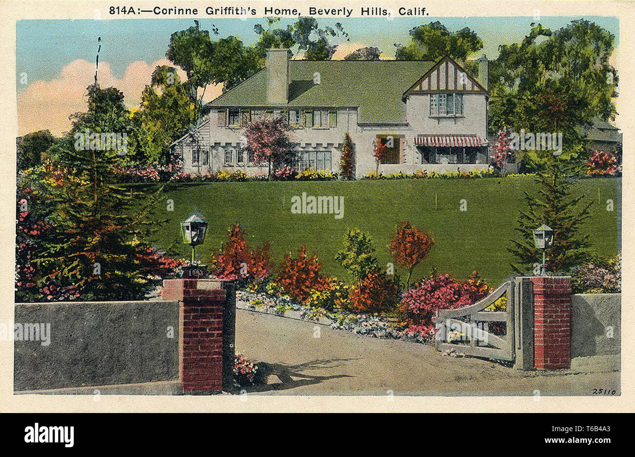 Vintage postcard of Corinne Griffith's home, 1033 Summit Drive Beverly Hills, California