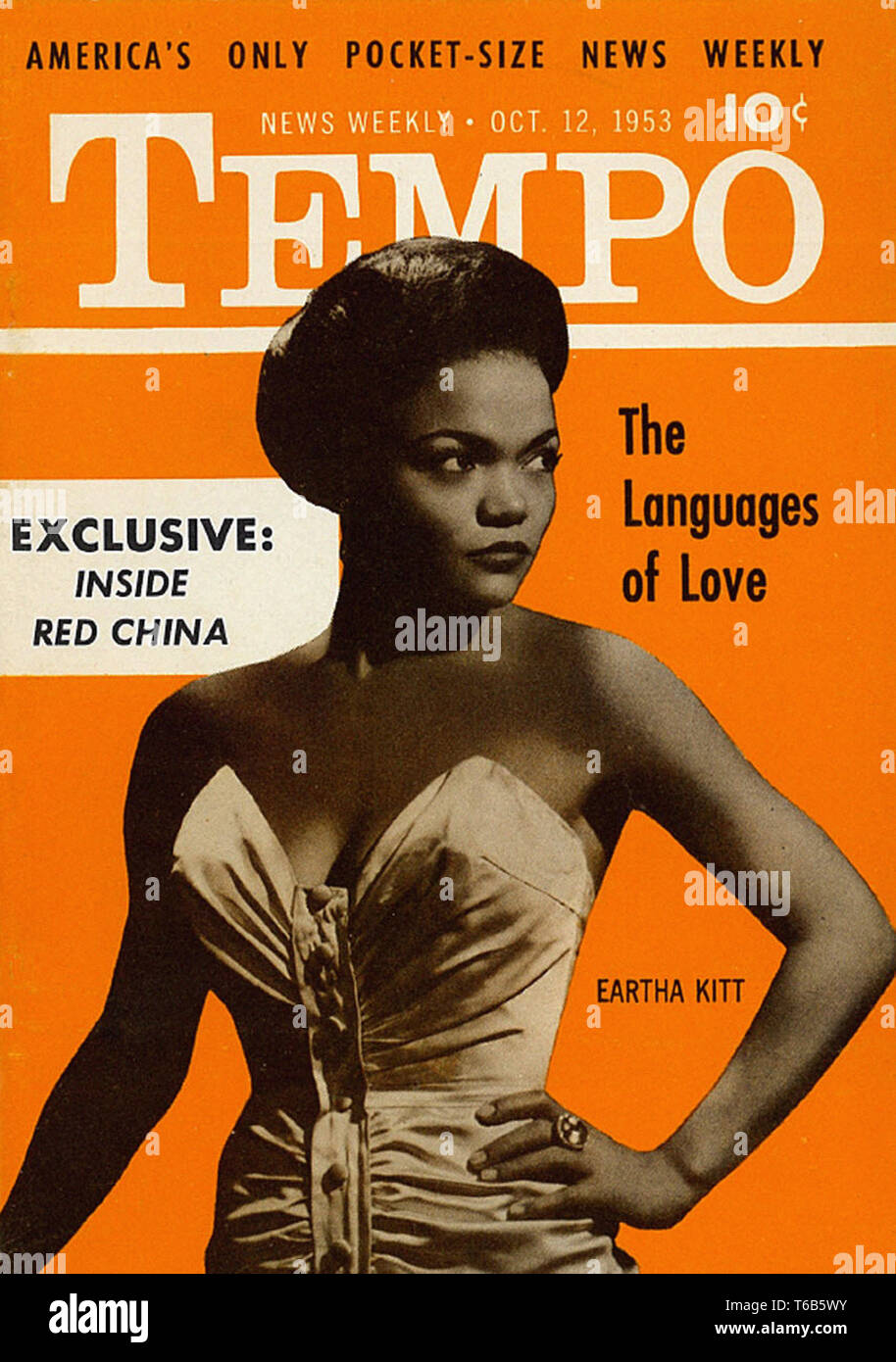 Vintage  magazine cover - Tempo Magazine  Actress, Singer, & Dancer Eartha Kitt  1953 Stock Photo