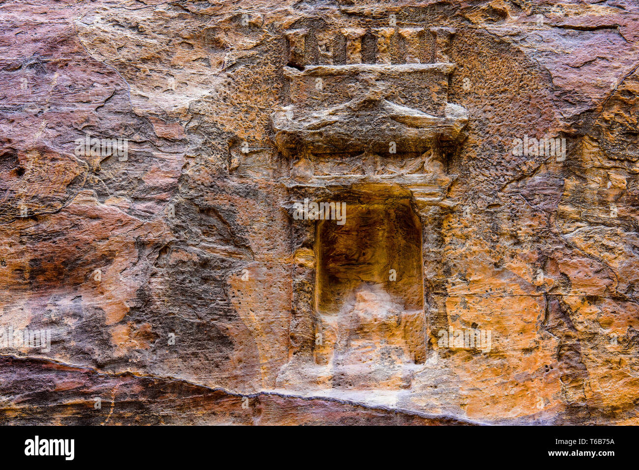 Bas-Relief  in Al-Siq is the Main Entrance Canyon to Petra, Jordan. Stock Photo