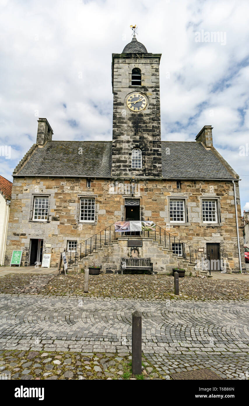Culross Town House Sandhaven with clock tower in NTS town The Royal Burgh of Culross Fife Scotland UK Stock Photo