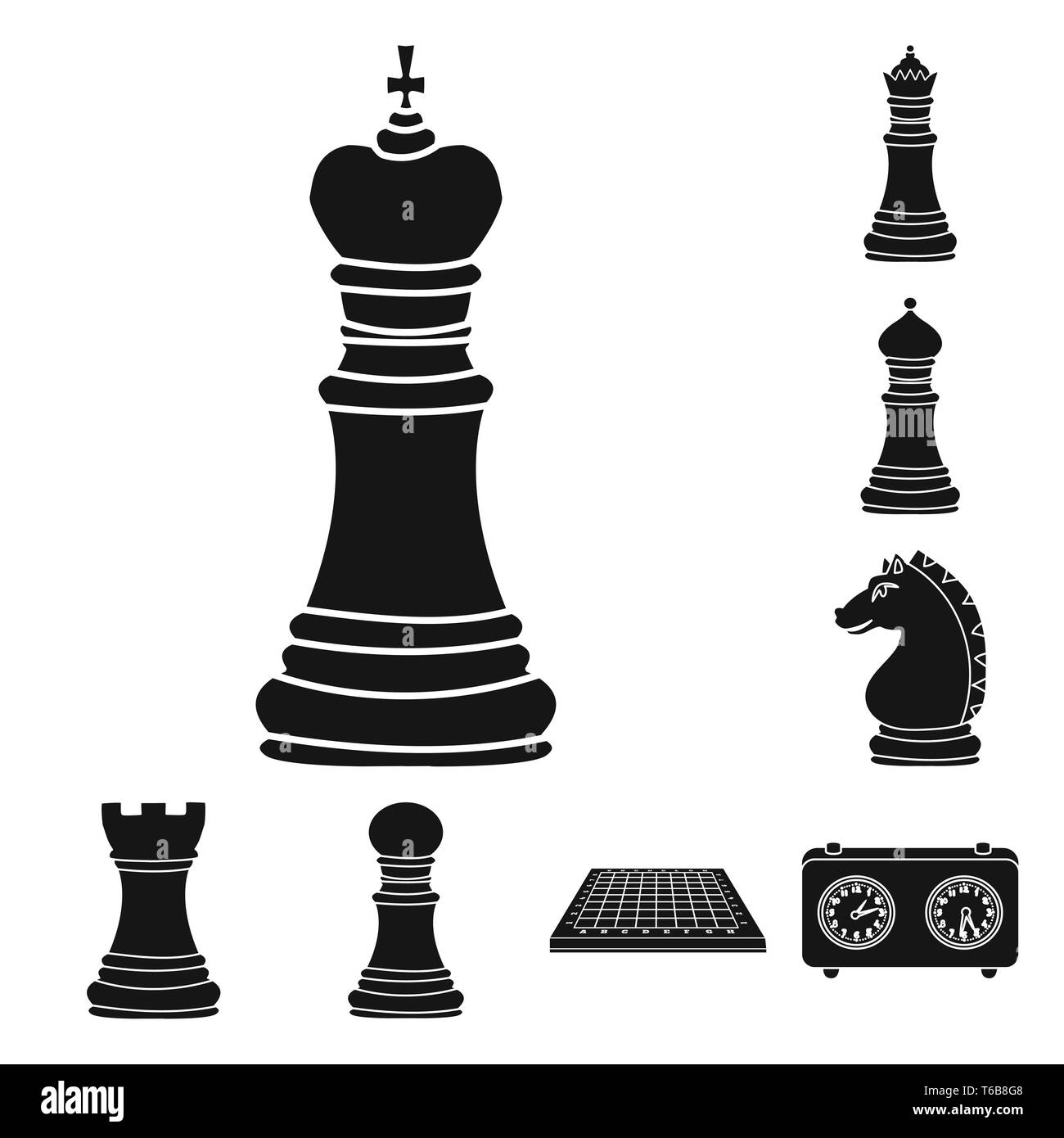 3D chess illustration king, queen bishop and pawn horse rook on