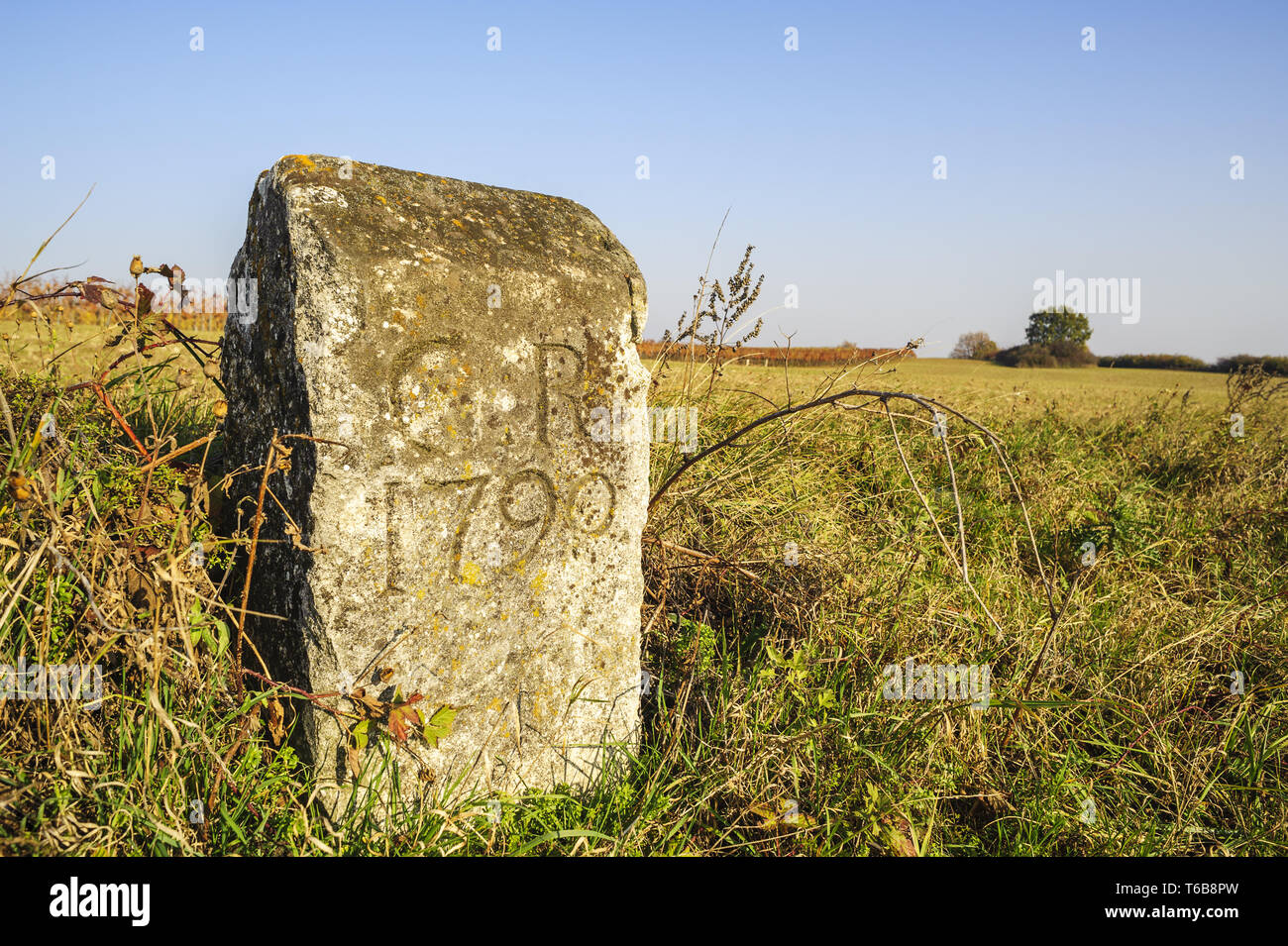 Age limit stone of 1790 in Burgenland Stock Photo