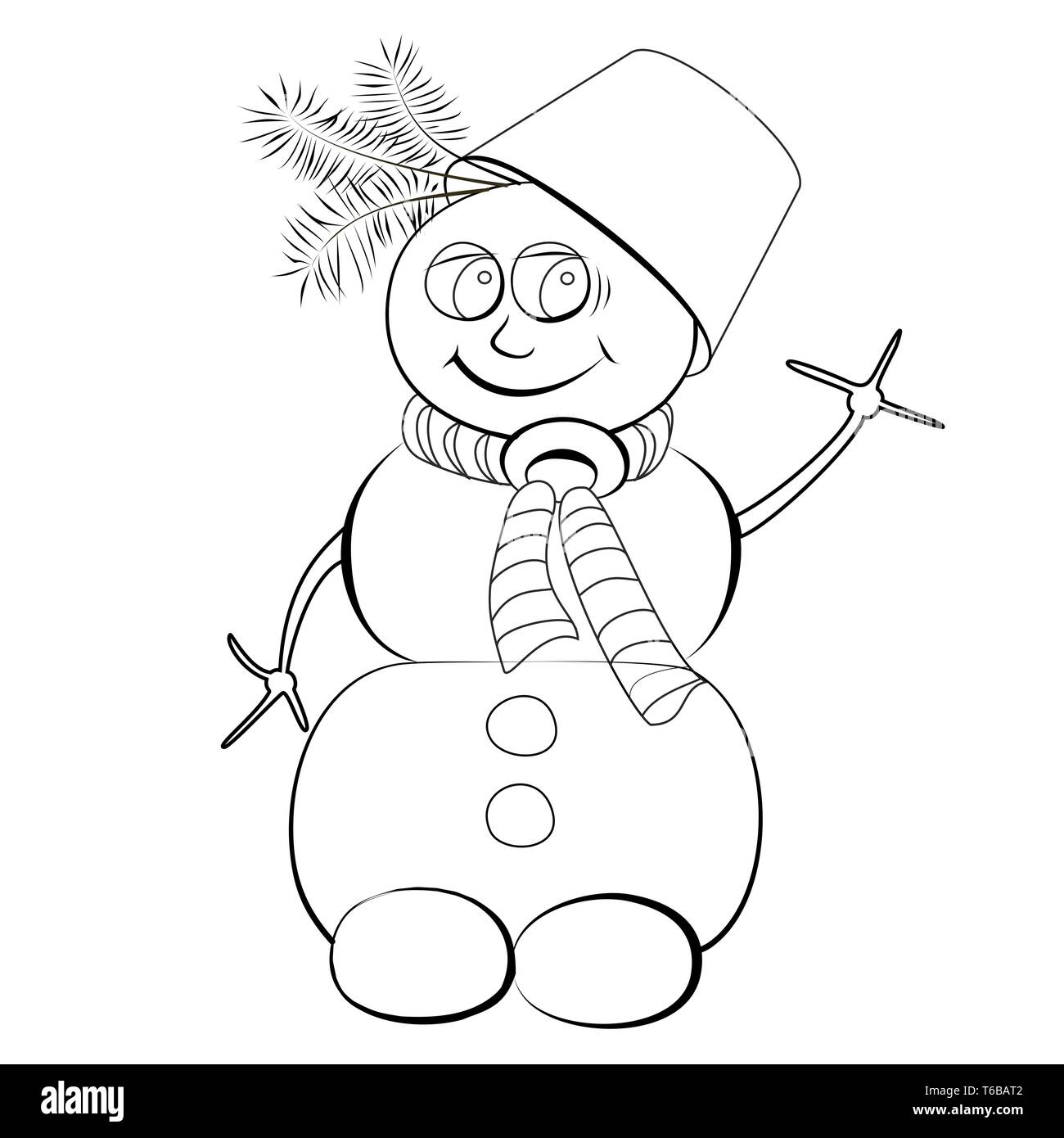 Colorless cheerful snowman with a bucket on his head Stock Photo