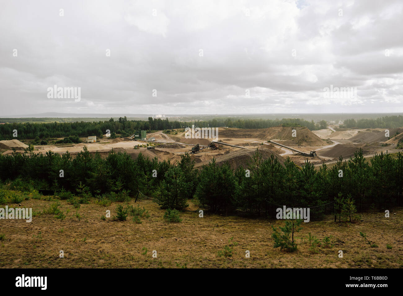 Open cast aggregate mining industrial works - industrial landscape Stock Photo