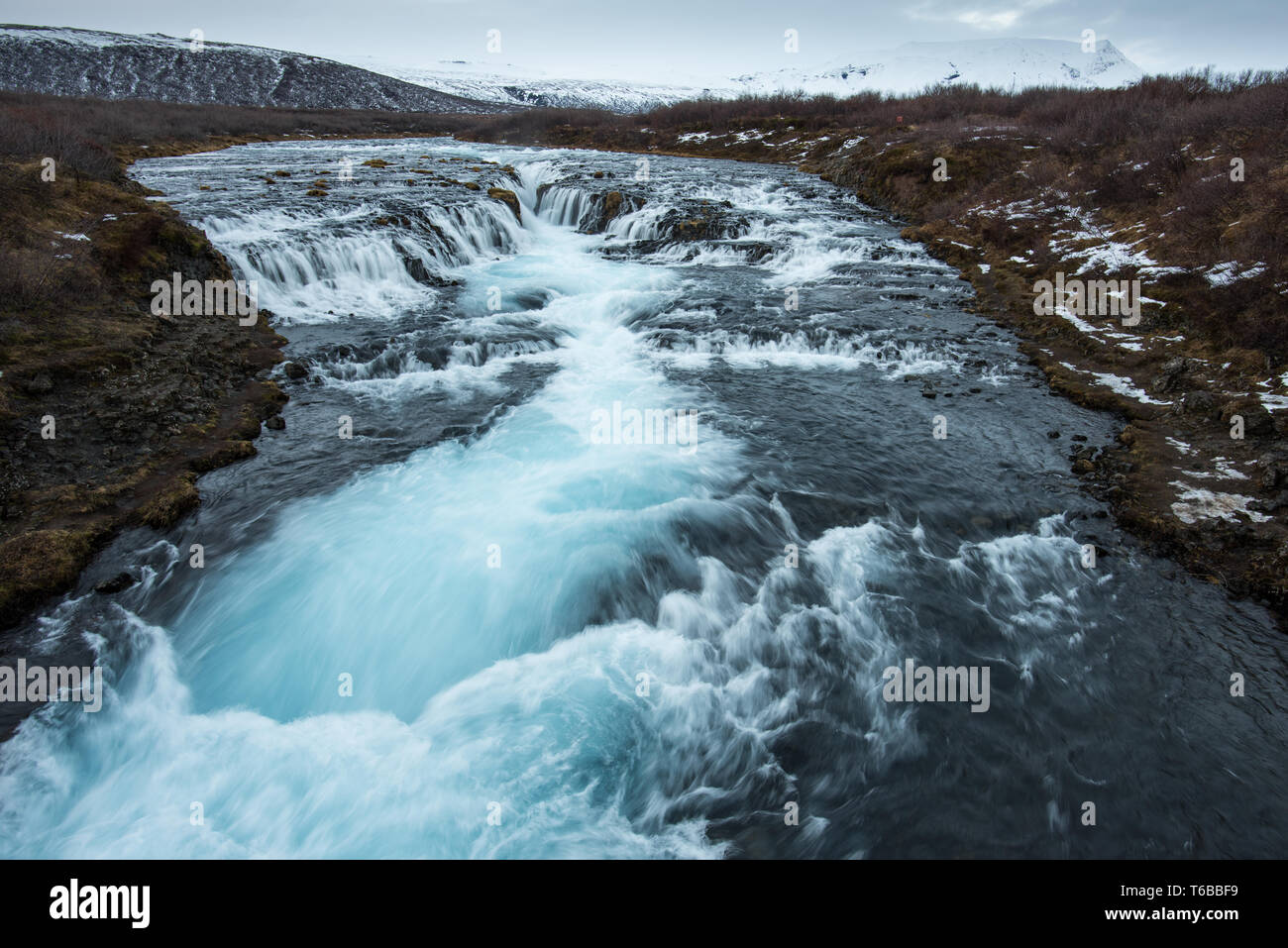 Waterfall Bruarafoss Iceland Stock Photo