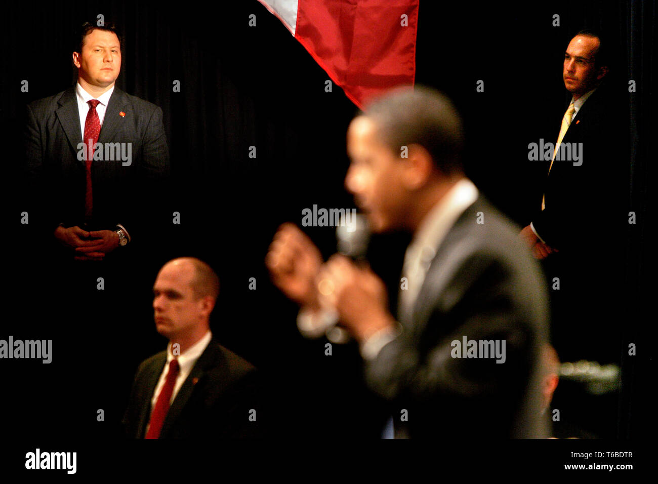Presidential Hopeful Barack Obama (D) speaking at a townhall meeting in Parma Heights. Stock Photo