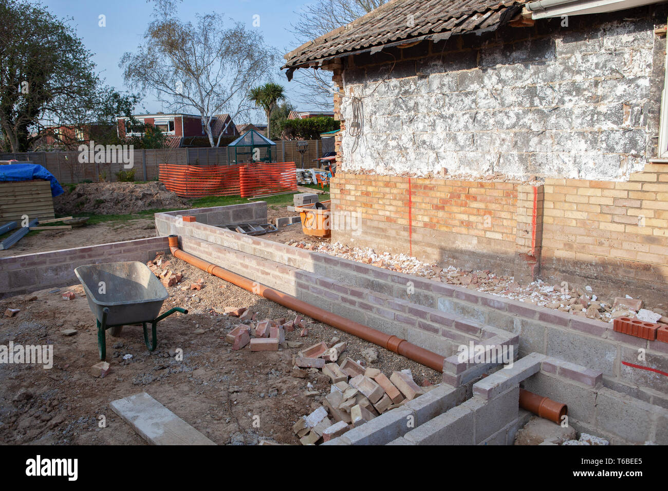 Foundation work of the house, blockwork, selective focus Stock Photo