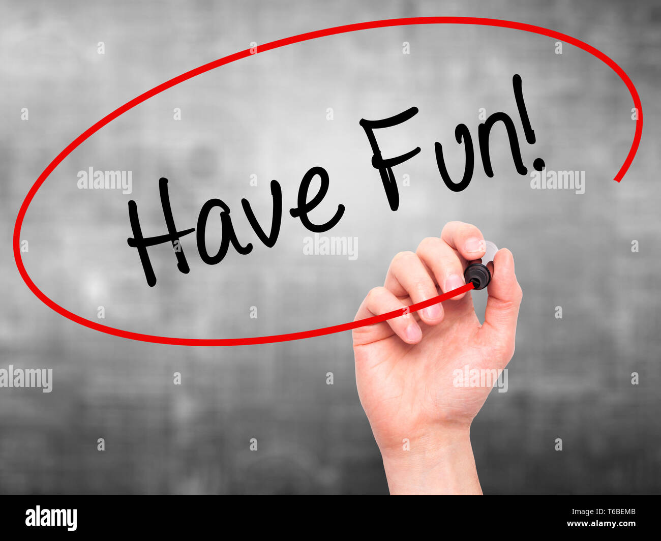 Man Hand writing Have Fun! with black marker on visual screen Stock ...