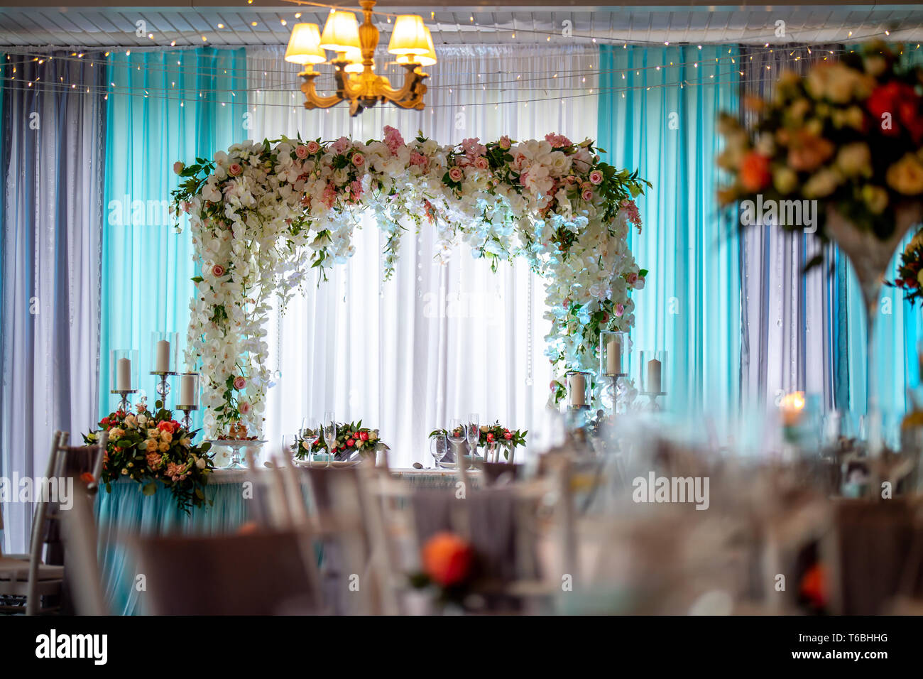 Festive Room Decorated With Flowers Wedding Table Setting With
