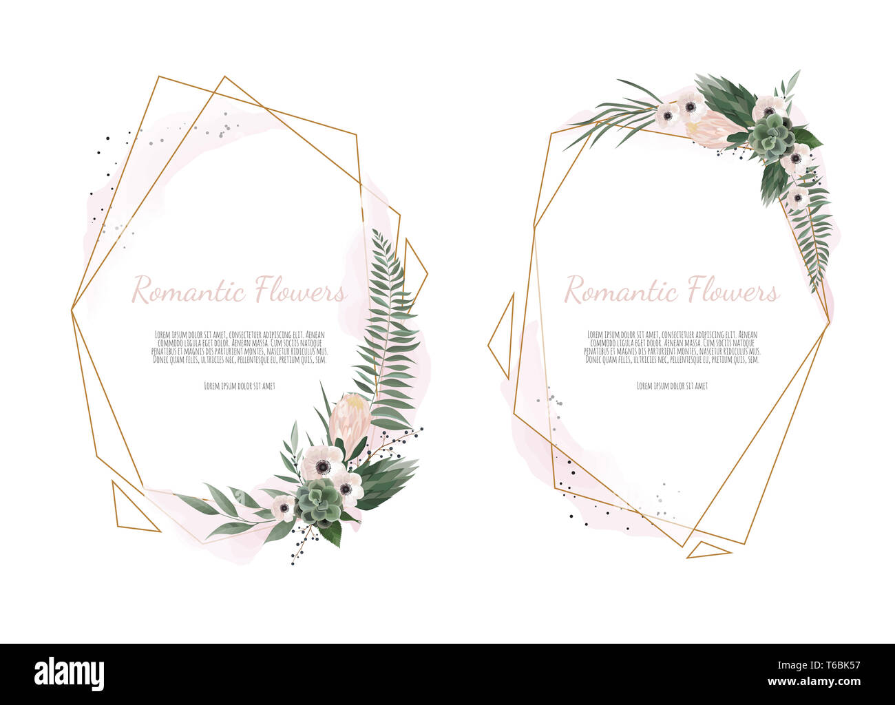 Card with leaves and geometrical frame. Floral poster, invite. decorative greeting card, invitation design background. Stock Photo
