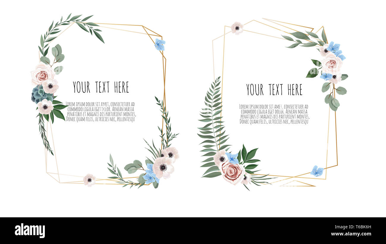 Card with leaves and geometrical frame. Floral poster, invite.  decorative greeting card, invitation design background. Stock Photo