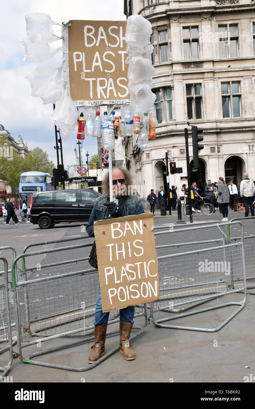 Anti plastics protest outside House of Commons, London UK 29 April 2019 Stock Photo