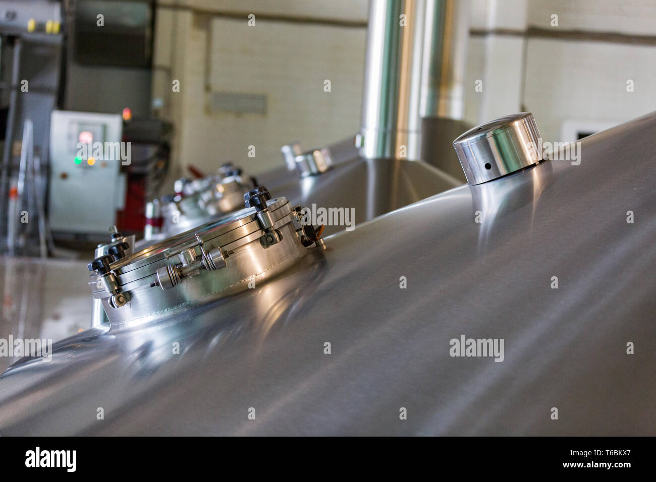 Equipment for production of beer in factory shops Stock Photo Alamy