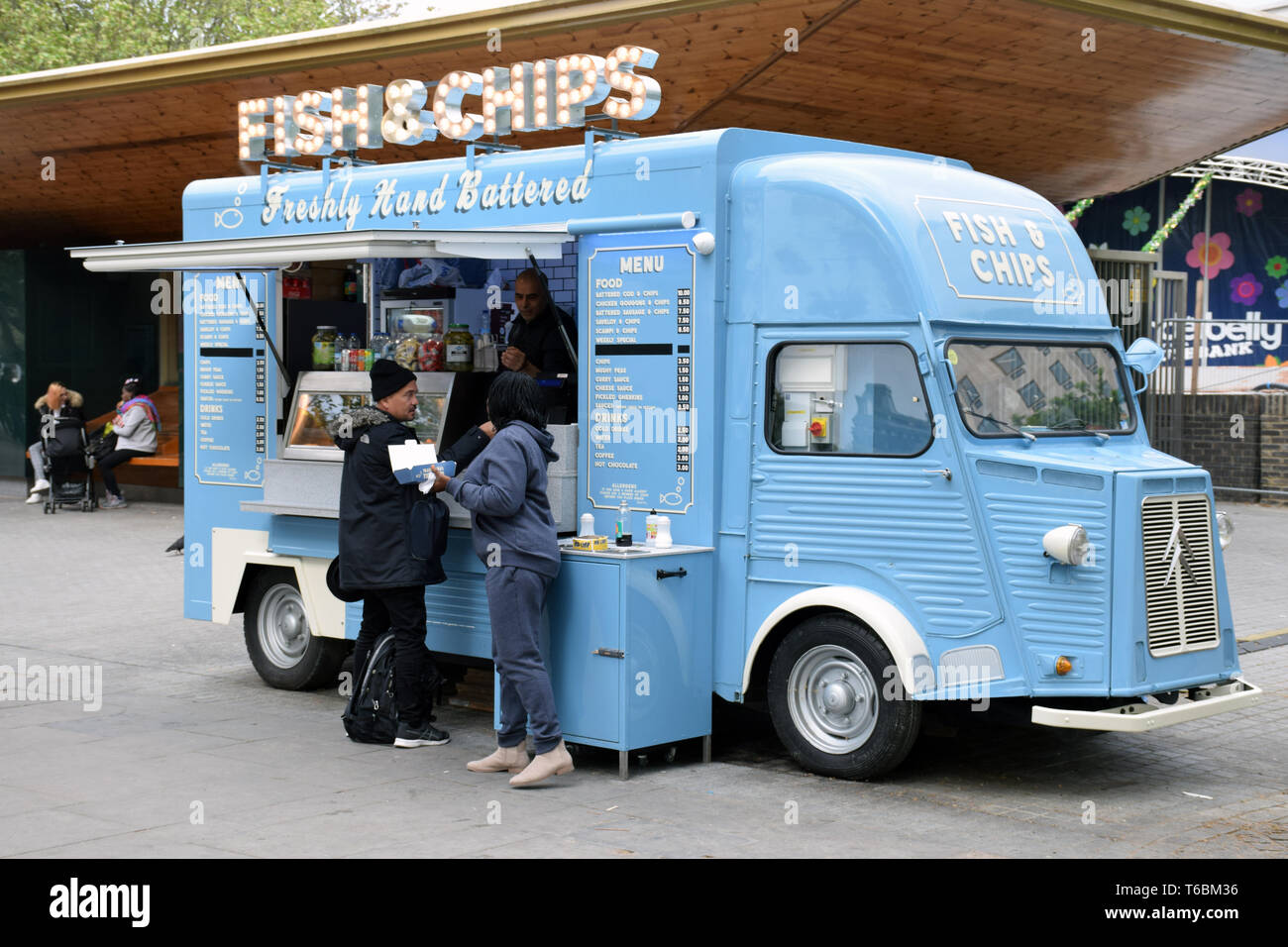 Mobile fish & chips van on the South Bank, London April 2019 UK Stock ...